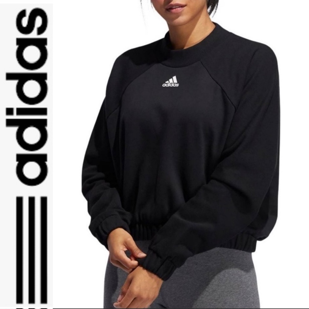 NWOT Addidas Ribbed Crewneck Cropped Elastic Band Sweatshirt s